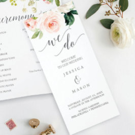 Flyer Programa de Casamento Dobra Tripla Flores Coradas