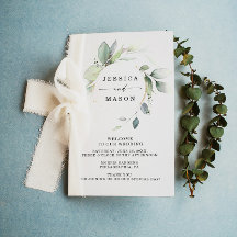 Programa de Casamento Dourado de Aquarela Verde