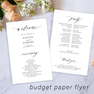 Flyer Programa de casamento econômico preto branco elega