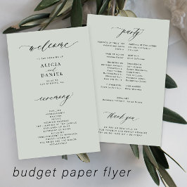 Flyer Programa de casamento econômico verde-sage elegant