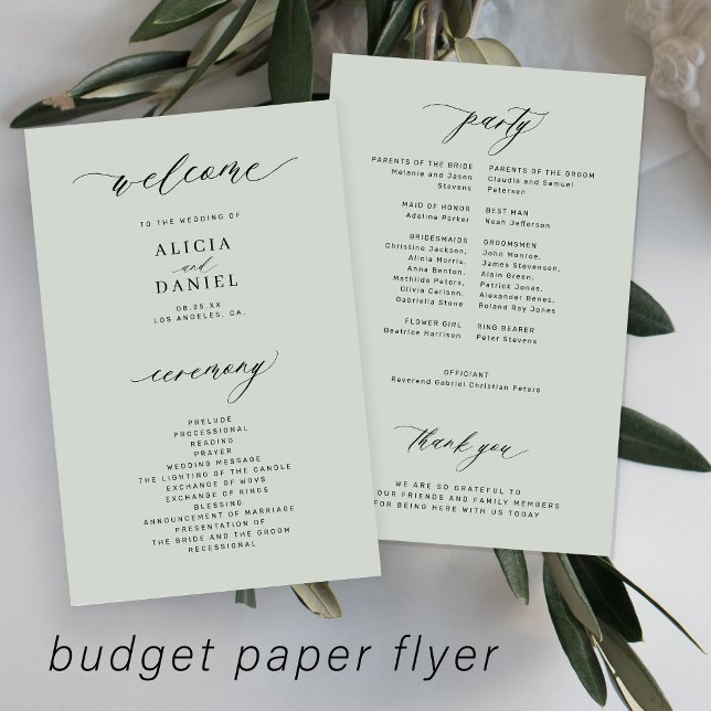 Flyer Programa de casamento econômico verde-sage elegant (Criador carregado)
