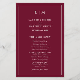 Flyer Programa de Casamento Elegante com Monograma Burgu