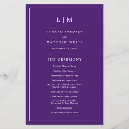 Flyer Programa de Casamento Elegante com Monograma Roxo 
