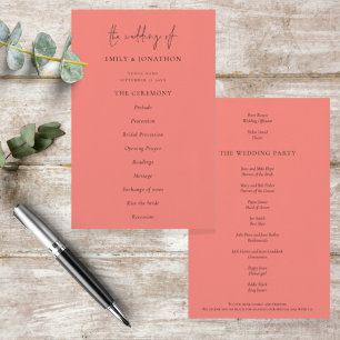 Flyer Programa de Casamento Elegante de Rosa de Coral de