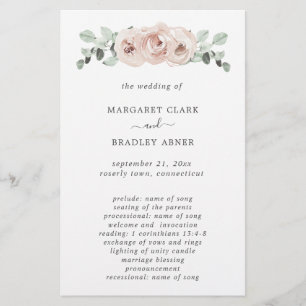 Flyer Programa de Casamento Elegante Flor de Rosa Empoei