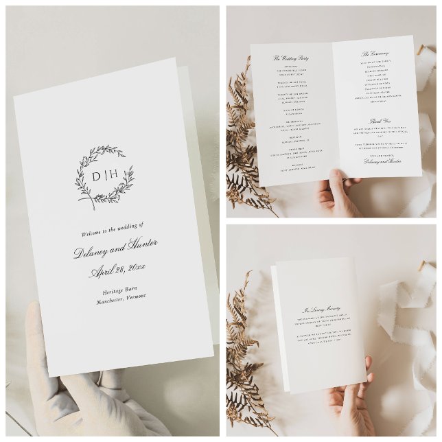 Flyer Programa de Casamento em Papel com Coroa Clássica (Criador carregado)