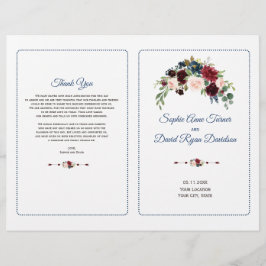 Flyer Programa de Casamento Floral Borgonha Marsala Rosa