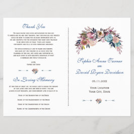 Flyer Programa de Casamento Floral Dusty Blue Misty Rosa
