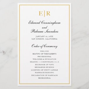 Flyer Programa de Casamento Formal com Monograma Dourado