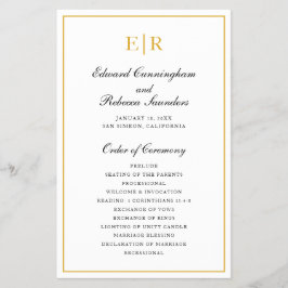 Flyer Programa de Casamento Formal com Monograma Dourado
