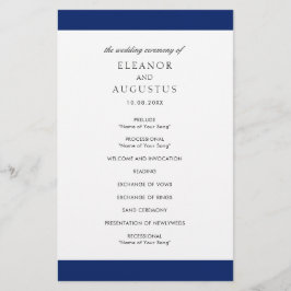 Flyer Programa de Casamento Minimalista Azul Marinho Ele