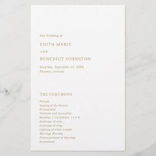Flyer Programa de Casamento Minimalista em Ouro Moderno