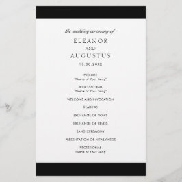 Flyer Programa de Casamento Minimalista Preto e Branco c