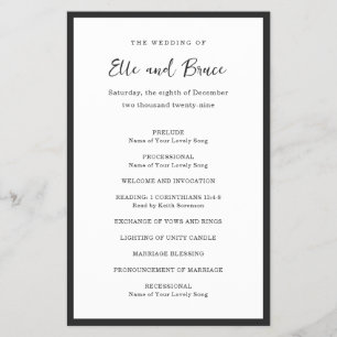 Flyer Programa de Casamento Minimalista Tipografia Moder