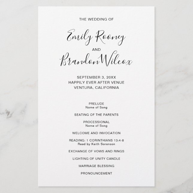 Flyer Programa de Casamento Moderno e Econômico Preto e  (Frente)