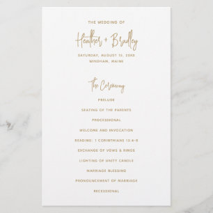 Flyer Programa de Casamento Moderno em Ouro Minimalista