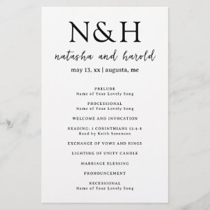 Flyer Programa de Casamento Preto e Branco com Monograma