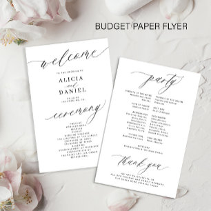 Flyer Programa de casamento romântico preto e branco com
