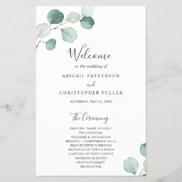 Flyer Programa de Casamento Simples com Eucalipto Elegan