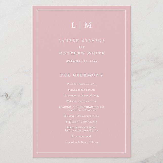 Flyer Programa de Casamento Simples com Monograma em Ros (Frente)