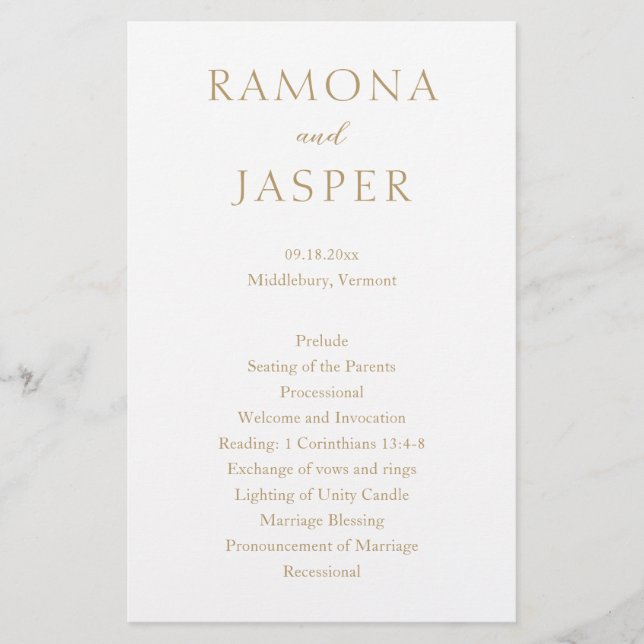 Flyer Programa de Casamento Simples Dourado Moderno e De (Frente)