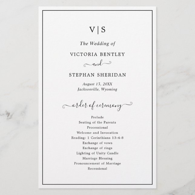 Flyer Programa de Casamento Simples Elegante com Monogra (Frente)