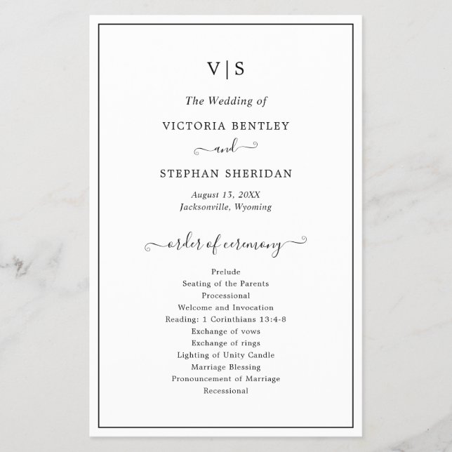 Flyer Programa de Casamento Simples Elegante com Monogra (Frente)