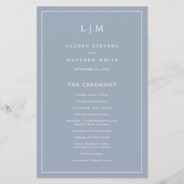 Flyer Programa de Casamento Simples Elegante Monograma A (Frente)