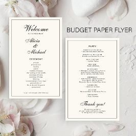 Flyer Programa de casamento simples elegante preto marfi
