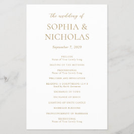 Flyer Programa de Casamento Simples em Ouro Moderno e Ec