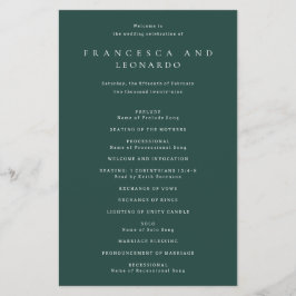 Flyer Programa de Casamento Simples Esmeralda Clássico
