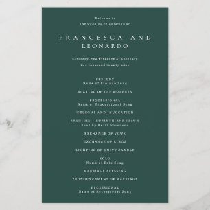 Flyer Programa de Casamento Simples Esmeralda Clássico