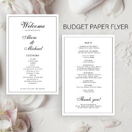 Flyer Programa de casamento simples preto e branco elega