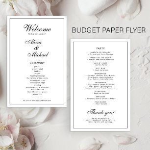 Flyer Programa de casamento simples preto e branco elega