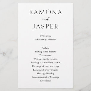 Flyer Programa de Casamento Simples Preto e Branco Moder