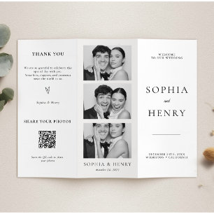 Flyer Programa de Casamento Tri Dobra Preto e Branco Cód