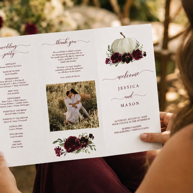 Flyer Programa de Casamento Tri-Fold Outono Abóbora Borg (Criador carregado)