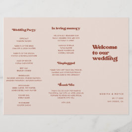 Flyer Programa de Casamento Trifold Rosa Pêssego Retro E