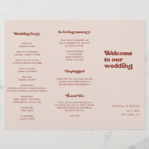 Flyer Programa de Casamento Trifold Rosa Pêssego Retro E