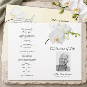 Flyer Programa de Funeral de Orquídea Celebração da Vida