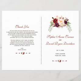 Flyer Programa Floral de Casamento Charm Burgundy Red Ma