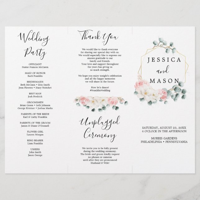 Flyer Programa Floral Greenery Trifold Wedding (Frente)