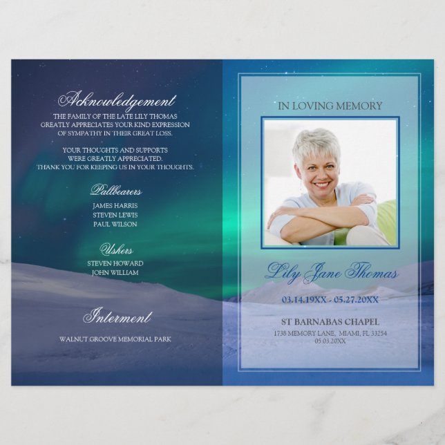 Flyer Programa Funeral Aurora Programa Memorial Cerimony (Frente)