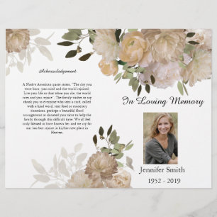 Flyer Programa Funeral Bi-Fold Cream Tan Peony