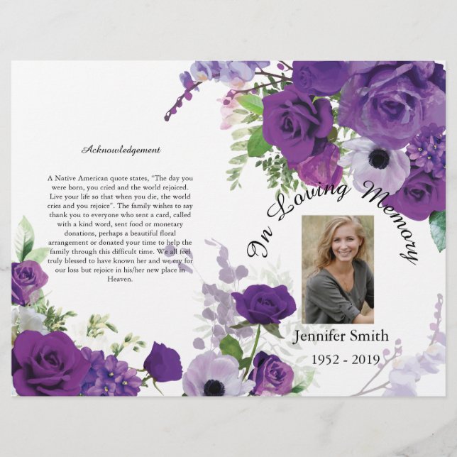 Flyer Programa Funeral Bi-Fold Purple Rosa (Frente)