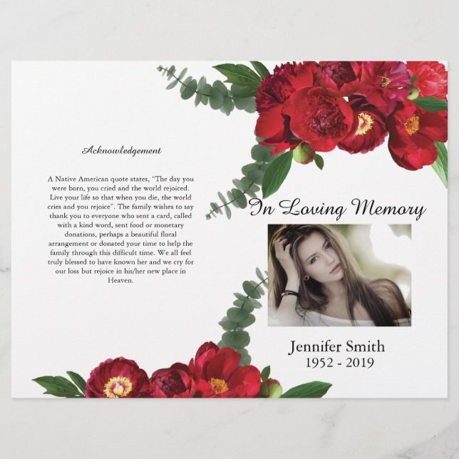 Flyer Programa Funeral Bi-Fold Red Peony (Frente)