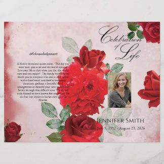 Flyer Programa Funeral Bi-Fold Rosa vermelha