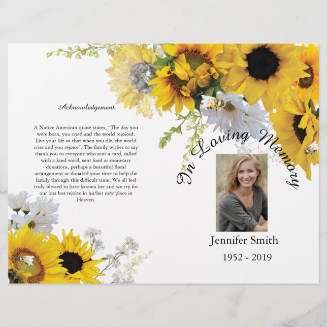 Flyer Programa Funeral Bi-Fold Sunflower Bees (Frente)