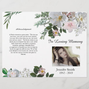 Flyer Programa Funeral Bi-Fold White Cherry Blossom Rosa