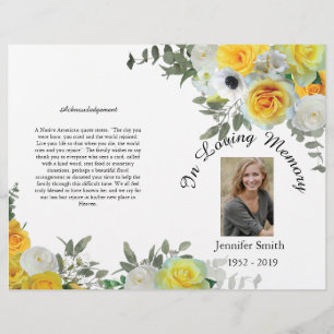 Flyer Programa Funeral Bi-Fold Yellow Roses